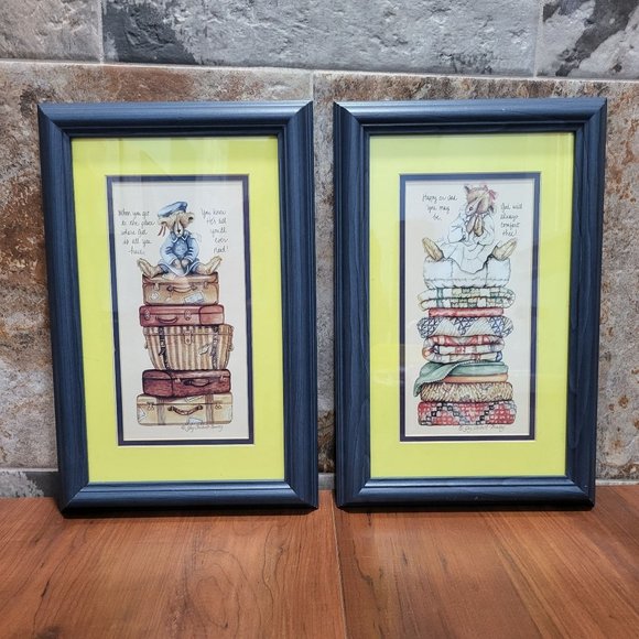 Carpentree Framed Wall Print Bear & Bible Inspirational Words Set of 2 - Picture 1 of 12